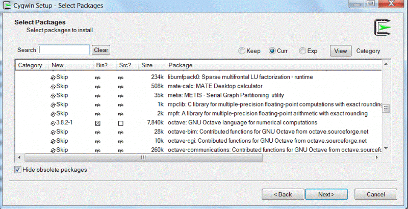 cygwin-octave selection